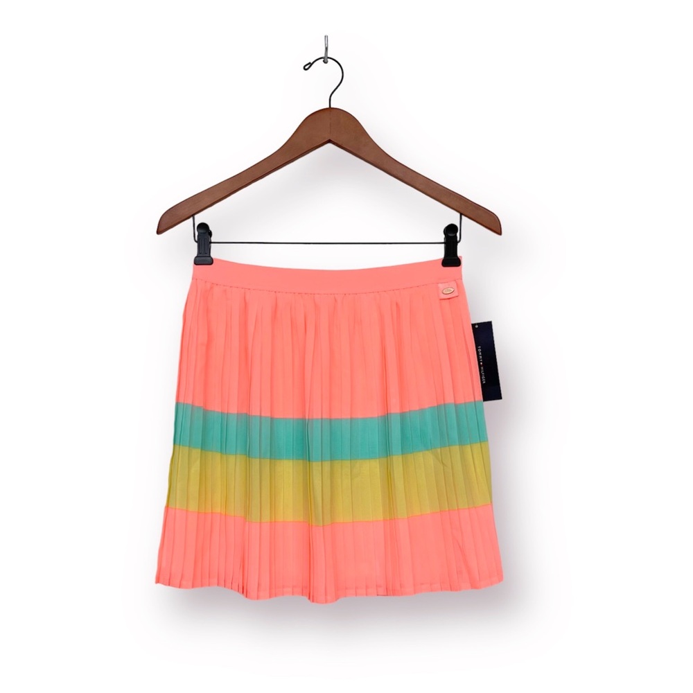 Tommy Hilfiger Girls Chiffon Mini Skirts Pleated Striped Elastic Waist Pull- On